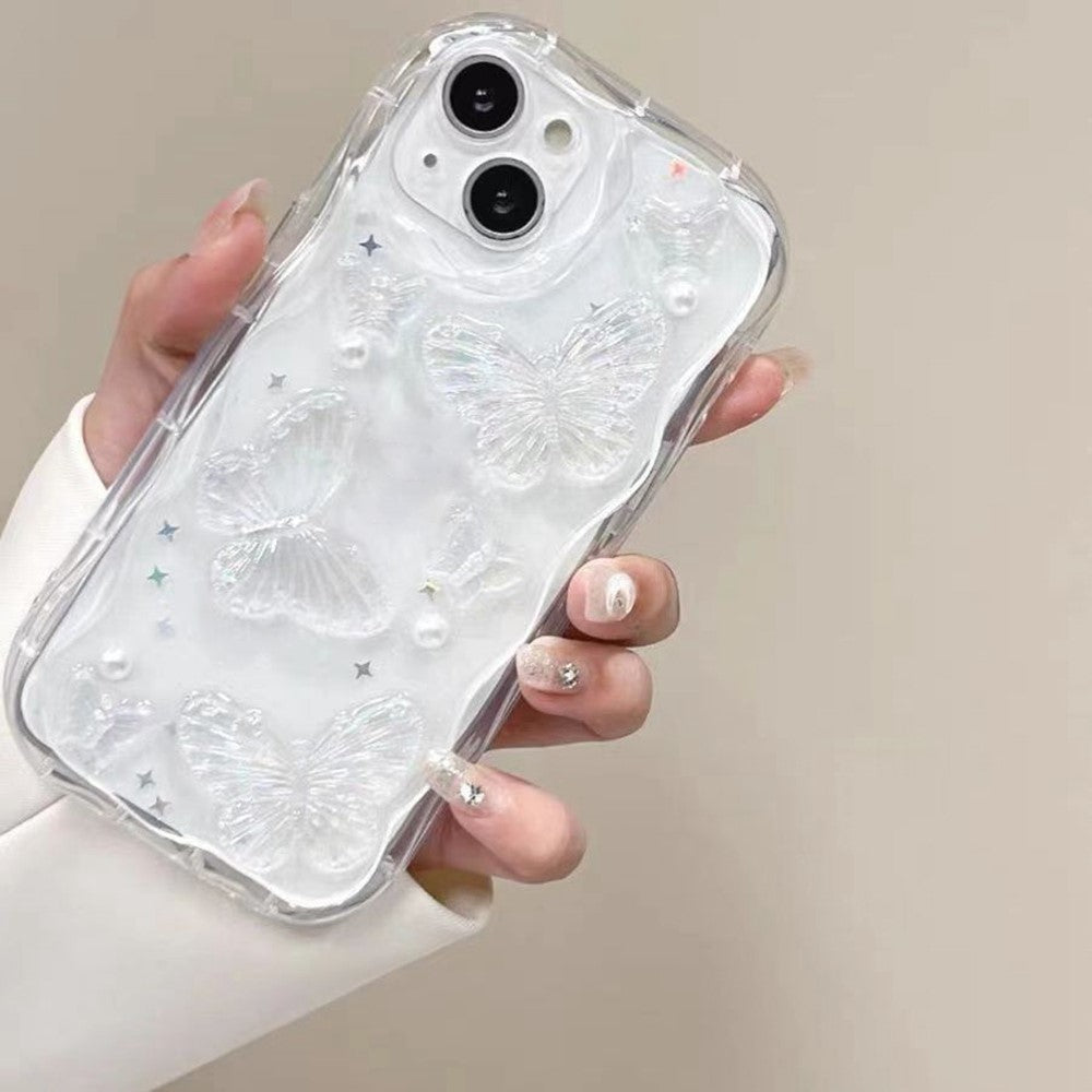 For iPhone 15 Case Pearl Butterfly Design Clear TPU Phone Cover