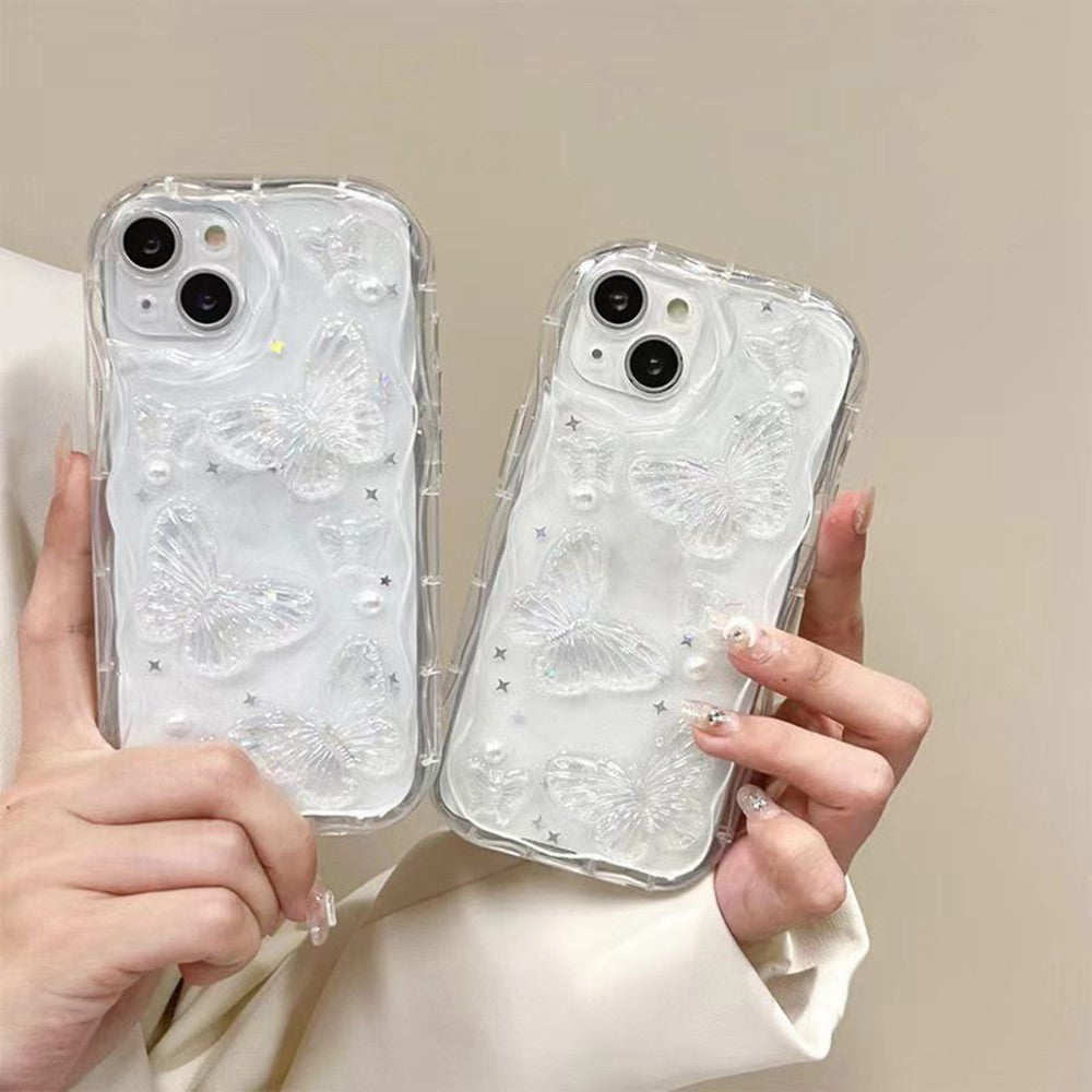 For iPhone 15 Case Pearl Butterfly Design Clear TPU Phone Cover