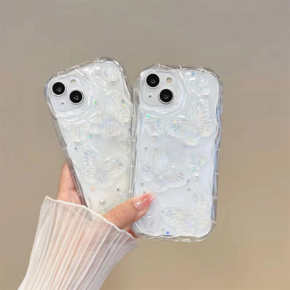 For iPhone 15 Case Pearl Butterfly Design Clear TPU Phone Cover