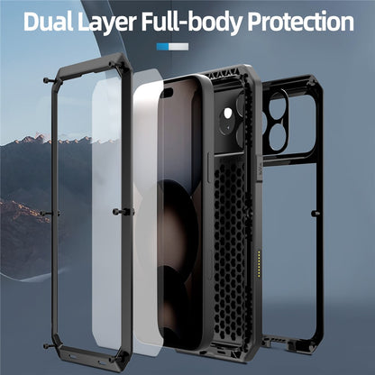 For iPhone 17 Pro Case Silicone + Metal Phone Cover with Tempered Glass Screen Protector