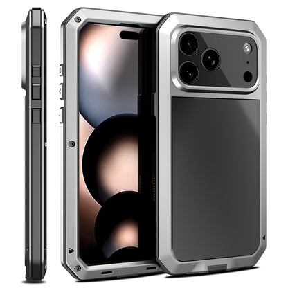 For iPhone 17 Pro Case Silicone + Metal Phone Cover with Tempered Glass Screen Protector