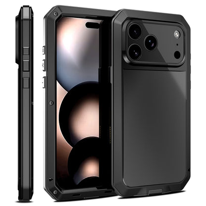 For iPhone 17 Pro Max Case Silicone + Metal Phone Cover with Tempered Glass Screen Protector