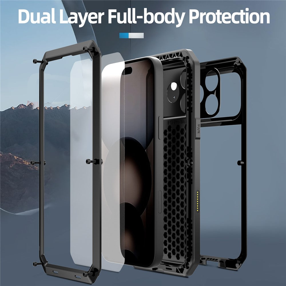 For iPhone 17 Pro Max Case Silicone + Metal Phone Cover with Tempered Glass Screen Protector