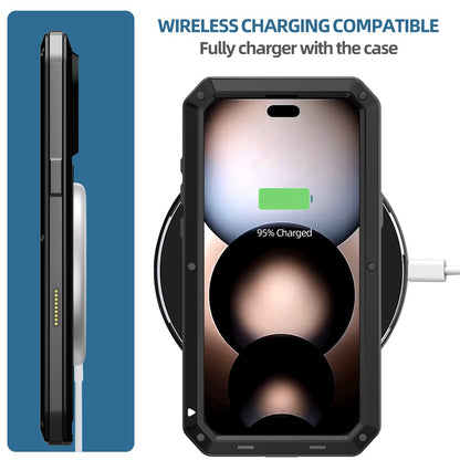 For iPhone 17 Pro Max Case Silicone + Metal Phone Cover with Tempered Glass Screen Protector