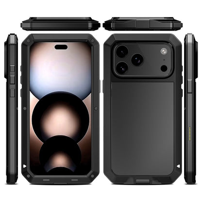 For iPhone 17 Pro Max Case Silicone + Metal Phone Cover with Tempered Glass Screen Protector