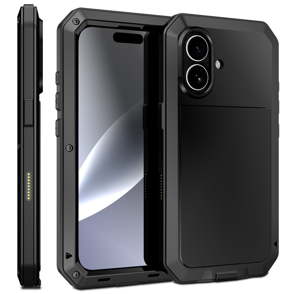 For iPhone 17 Case Silicone + Metal Phone Cover with Tempered Glass Screen Protector