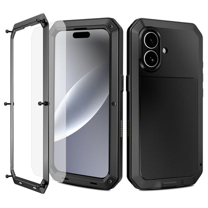 For iPhone 17 Case Silicone + Metal Phone Cover with Tempered Glass Screen Protector