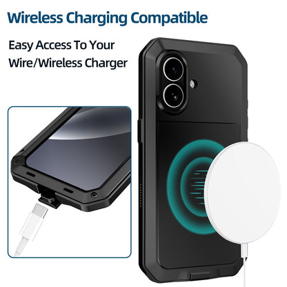 For iPhone 17 Case Silicone + Metal Phone Cover with Tempered Glass Screen Protector