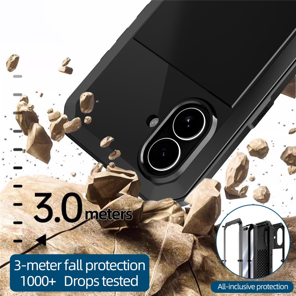 For iPhone 17 Case Silicone + Metal Phone Cover with Tempered Glass Screen Protector