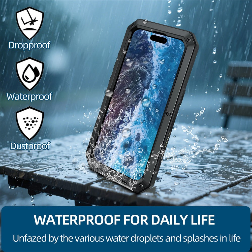 For iPhone 17 Case Silicone + Metal Phone Cover with Tempered Glass Screen Protector