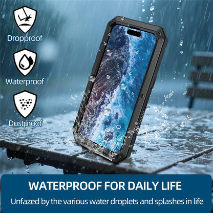 For iPhone 17 Case Silicone + Metal Phone Cover with Tempered Glass Screen Protector