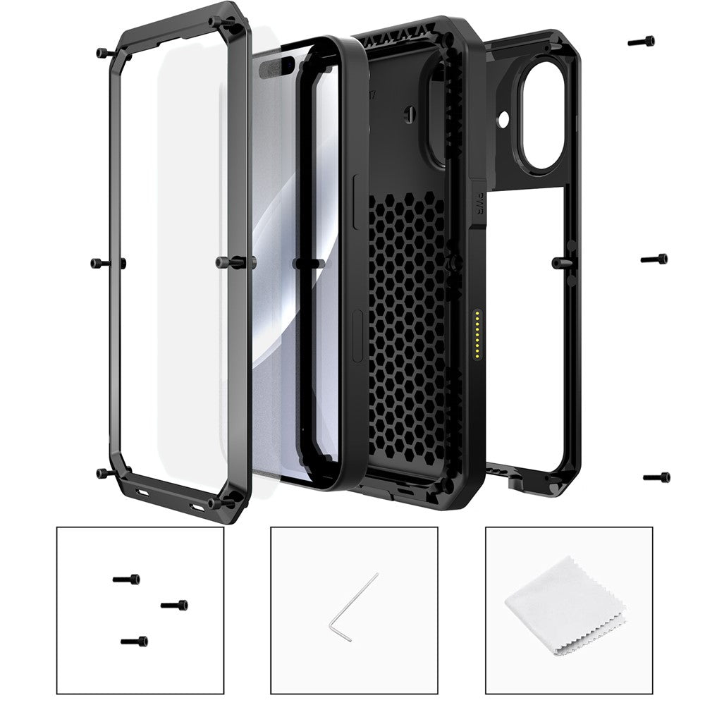 For iPhone 17 Case Silicone + Metal Phone Cover with Tempered Glass Screen Protector