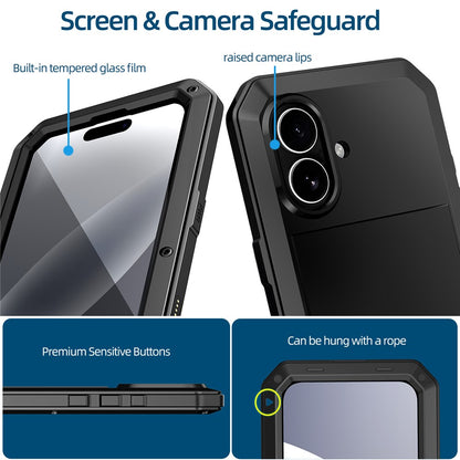 For iPhone 17 Case Silicone + Metal Phone Cover with Tempered Glass Screen Protector