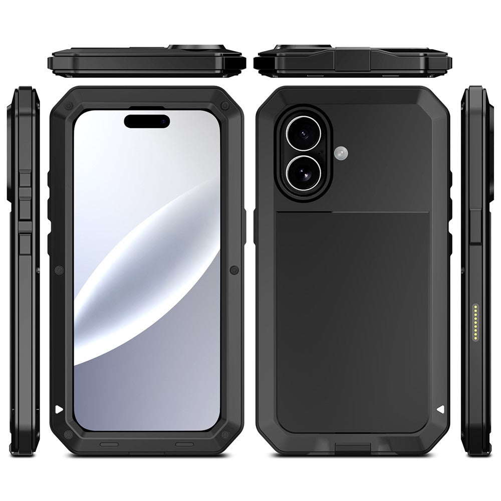 For iPhone 17 Case Silicone + Metal Phone Cover with Tempered Glass Screen Protector