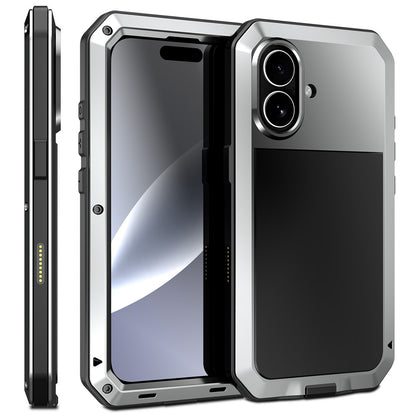 For iPhone 17 Case Silicone + Metal Phone Cover with Tempered Glass Screen Protector