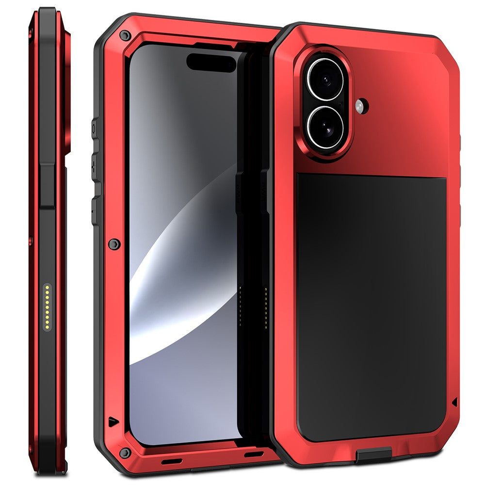 For iPhone 17 Case Silicone + Metal Phone Cover with Tempered Glass Screen Protector