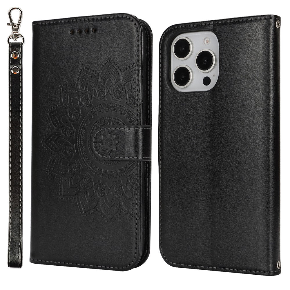 For iPhone 16 Pro Max Stand Case Textured Leather Wallet Phone Cover with Strap