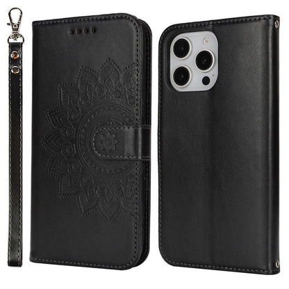 For iPhone 16 Pro Max Stand Case Textured Leather Wallet Phone Cover with Strap