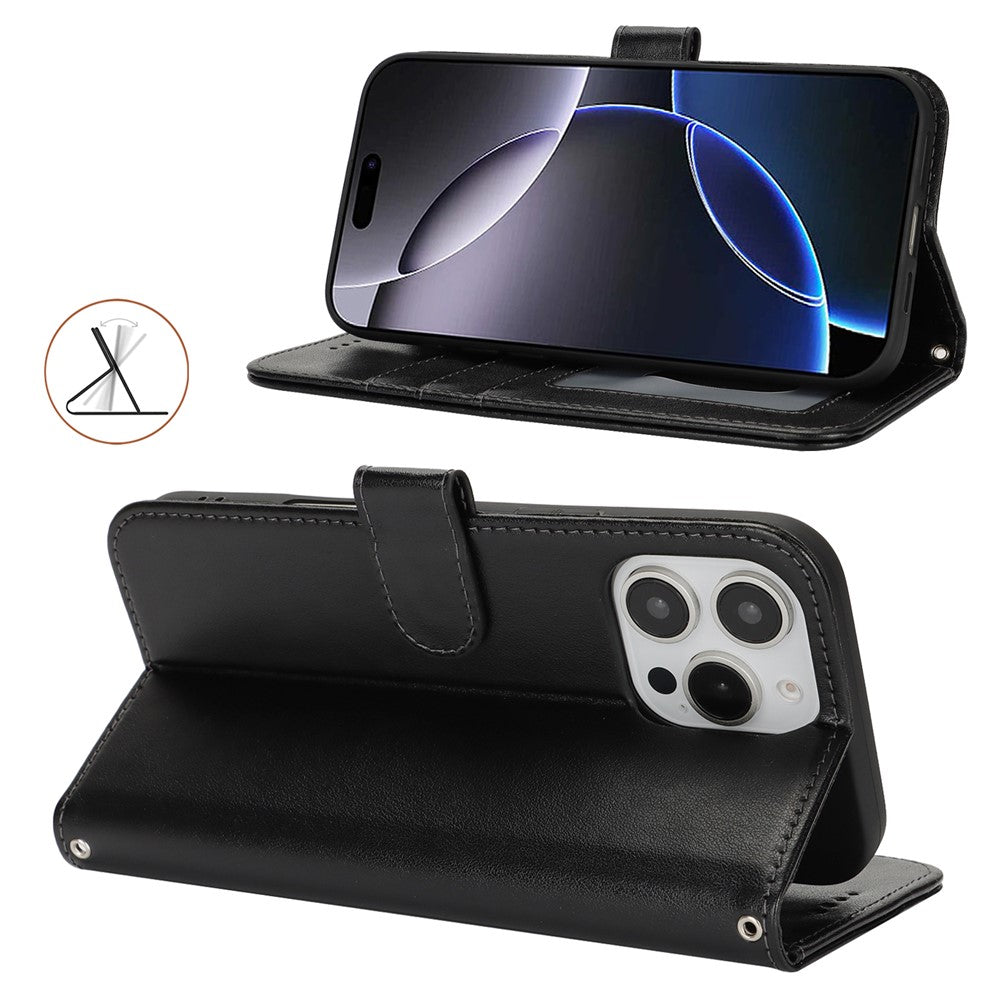 For iPhone 16 Pro Max Stand Case Textured Leather Wallet Phone Cover with Strap