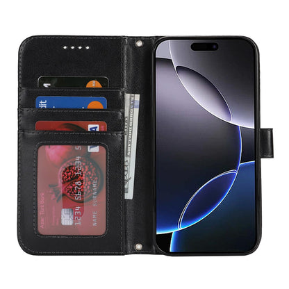 For iPhone 16 Pro Max Stand Case Textured Leather Wallet Phone Cover with Strap