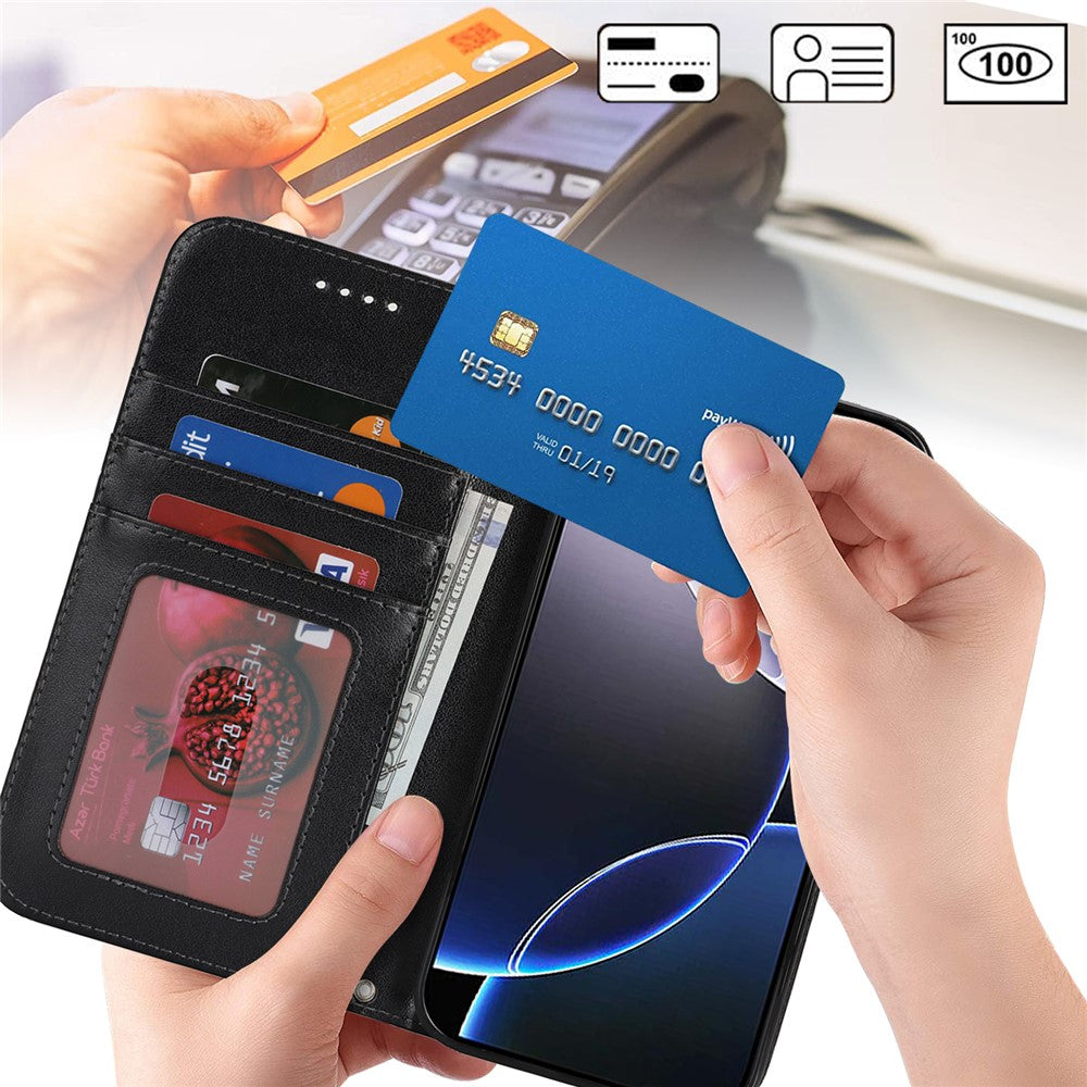 For iPhone 16 Pro Max Stand Case Textured Leather Wallet Phone Cover with Strap