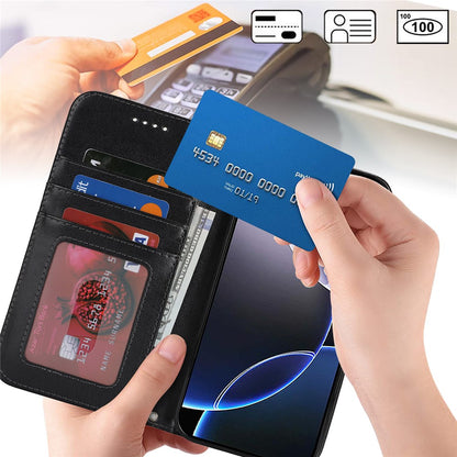 For iPhone 16 Pro Max Stand Case Textured Leather Wallet Phone Cover with Strap