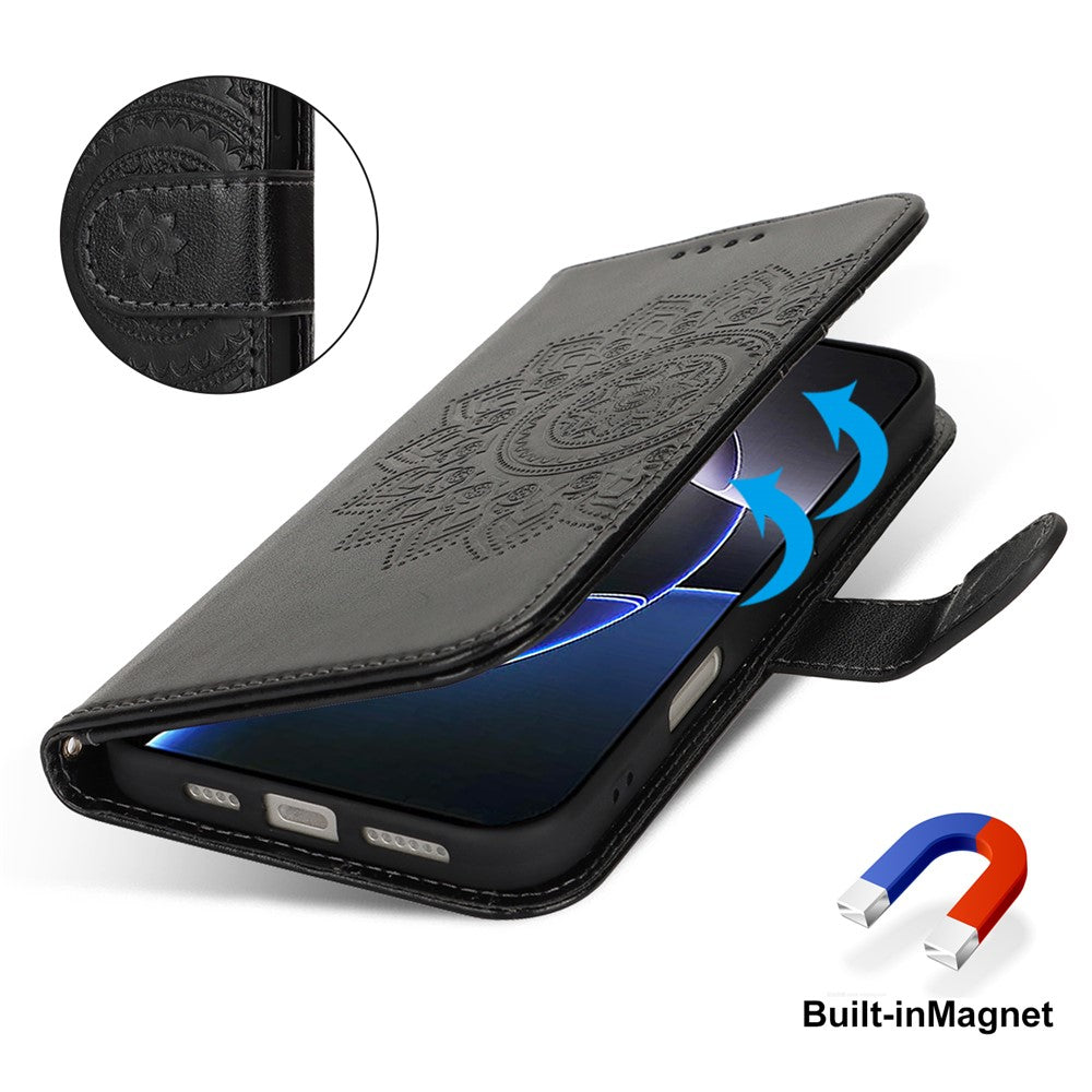 For iPhone 16 Pro Max Stand Case Textured Leather Wallet Phone Cover with Strap