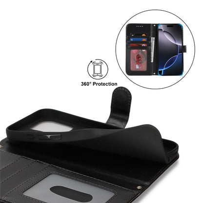 For iPhone 16 Pro Max Stand Case Textured Leather Wallet Phone Cover with Strap