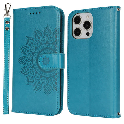 For iPhone 16 Pro Max Stand Case Textured Leather Wallet Phone Cover with Strap