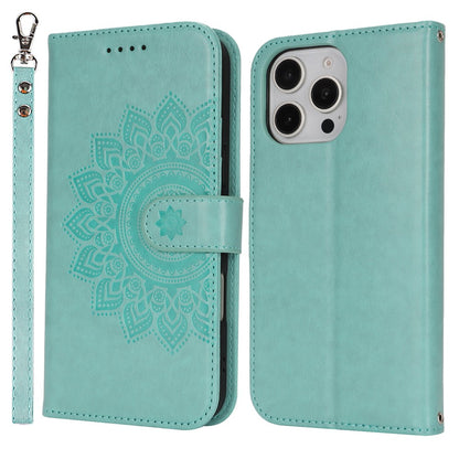 For iPhone 16 Pro Max Stand Case Textured Leather Wallet Phone Cover with Strap