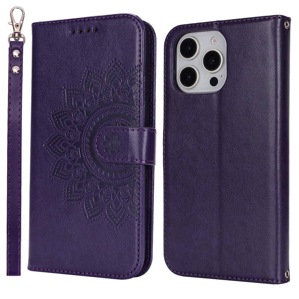 For iPhone 16 Pro Max Stand Case Textured Leather Wallet Phone Cover with Strap