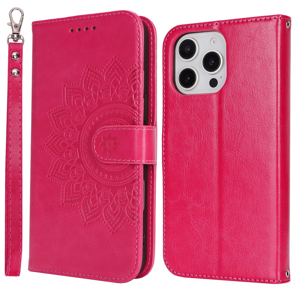 For iPhone 16 Pro Max Stand Case Textured Leather Wallet Phone Cover with Strap