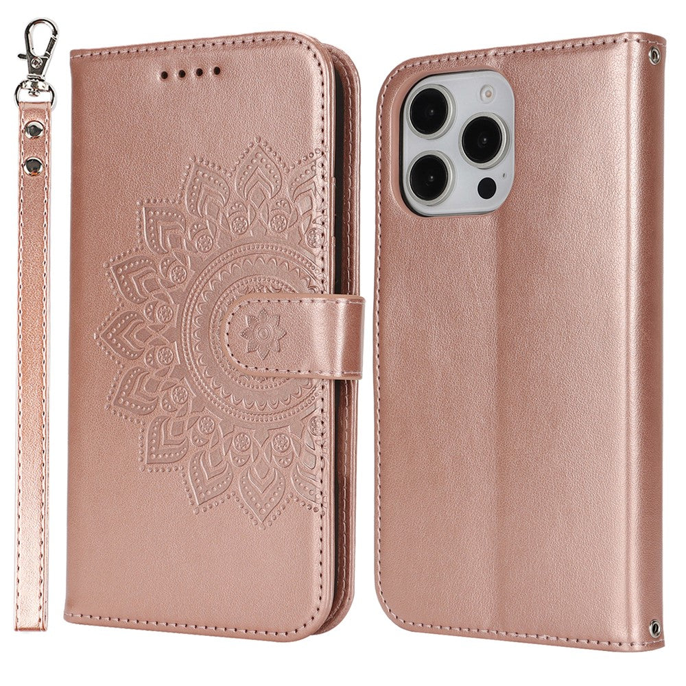 For iPhone 16 Pro Max Stand Case Textured Leather Wallet Phone Cover with Strap