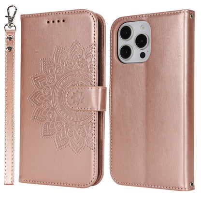 For iPhone 16 Pro Max Stand Case Textured Leather Wallet Phone Cover with Strap
