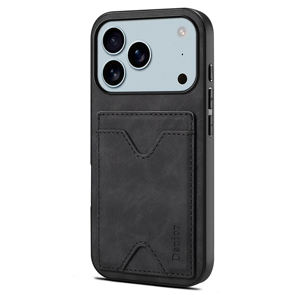 DENIOR For iPhone 17 Pro Max Case Card Holder Kickstand Leather + PC + TPU Phone Cover
