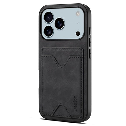 DENIOR For iPhone 17 Pro Max Case Card Holder Kickstand Leather + PC + TPU Phone Cover