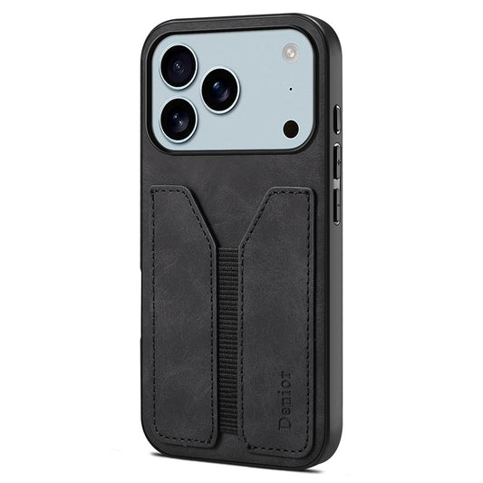 DENIOR For iPhone 17 Pro Case Elastic Card Holder PU Leather + TPU + PC Phone Cover