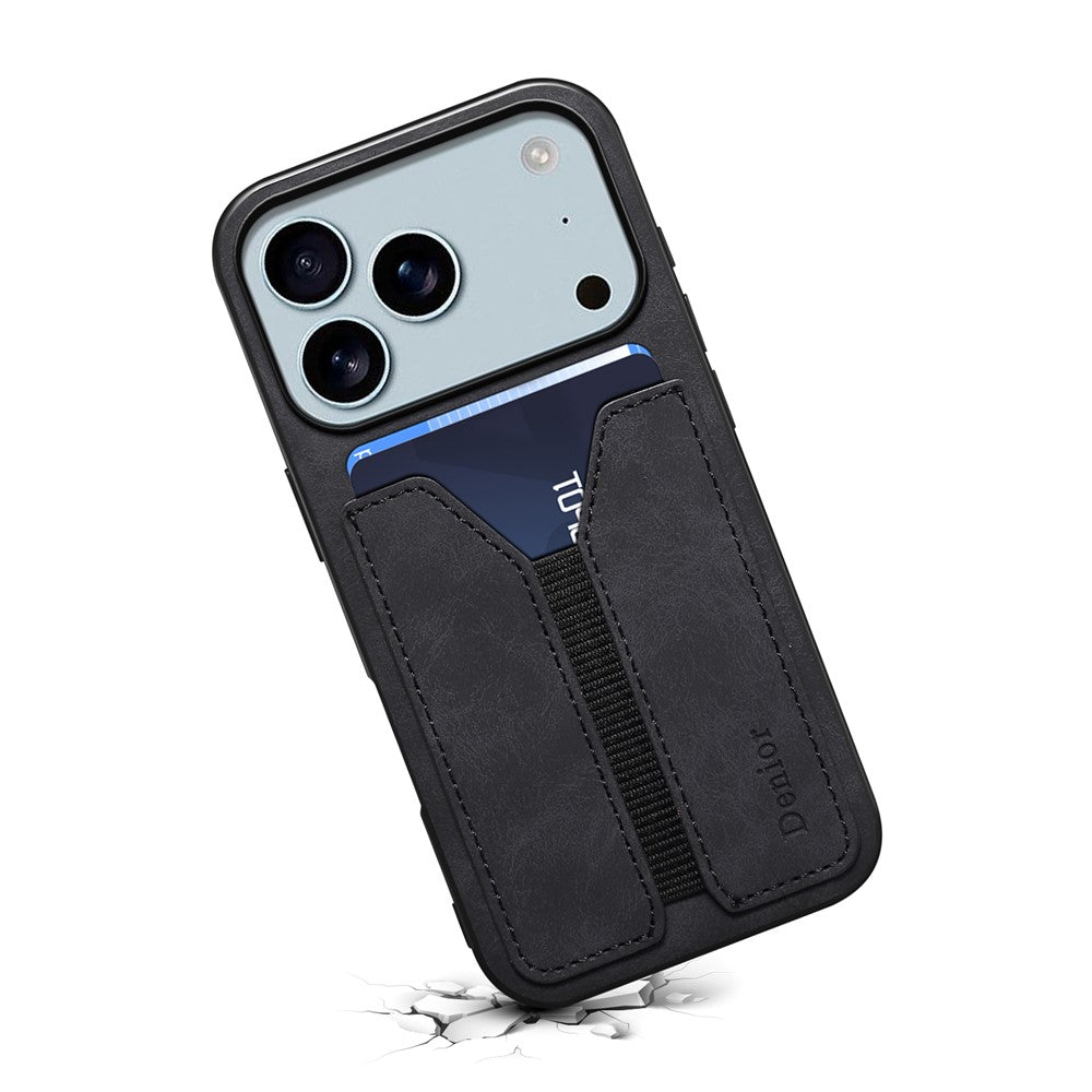 DENIOR For iPhone 17 Pro Max Case Elastic Card Holder PU Leather + TPU + PC Phone Cover