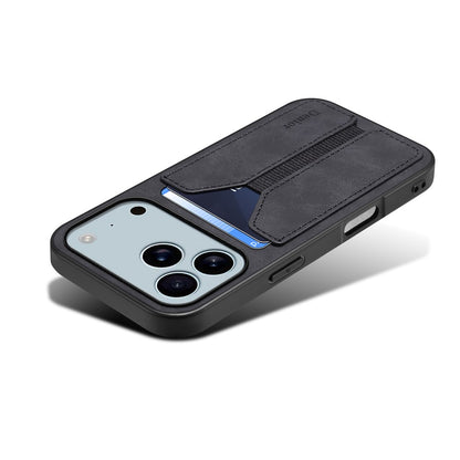 DENIOR For iPhone 17 Pro Max Case Elastic Card Holder PU Leather + TPU + PC Phone Cover