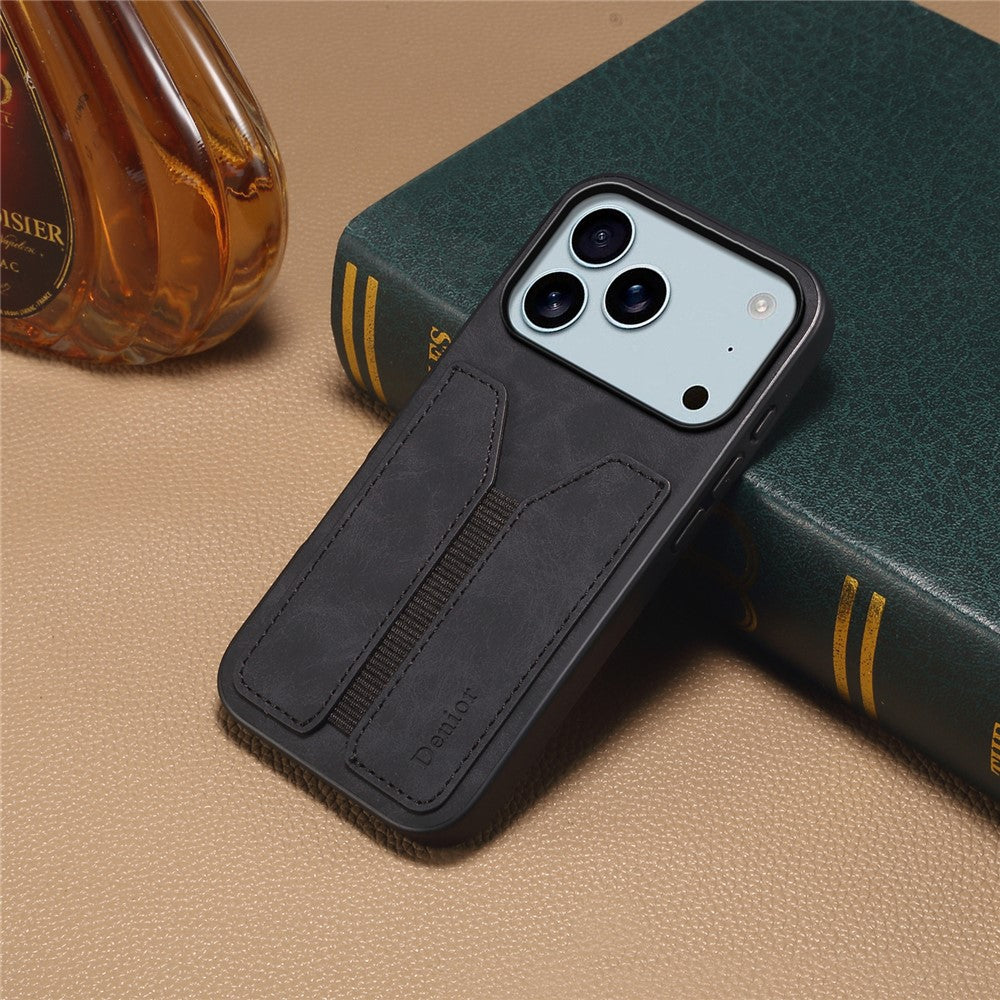 DENIOR For iPhone 17 Pro Max Case Elastic Card Holder PU Leather + TPU + PC Phone Cover
