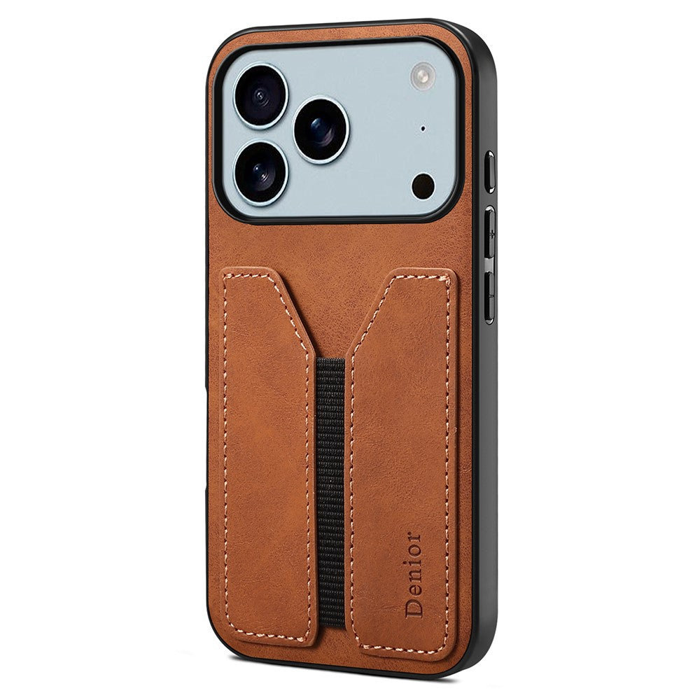 DENIOR For iPhone 17 Pro Max Case Elastic Card Holder PU Leather + TPU + PC Phone Cover
