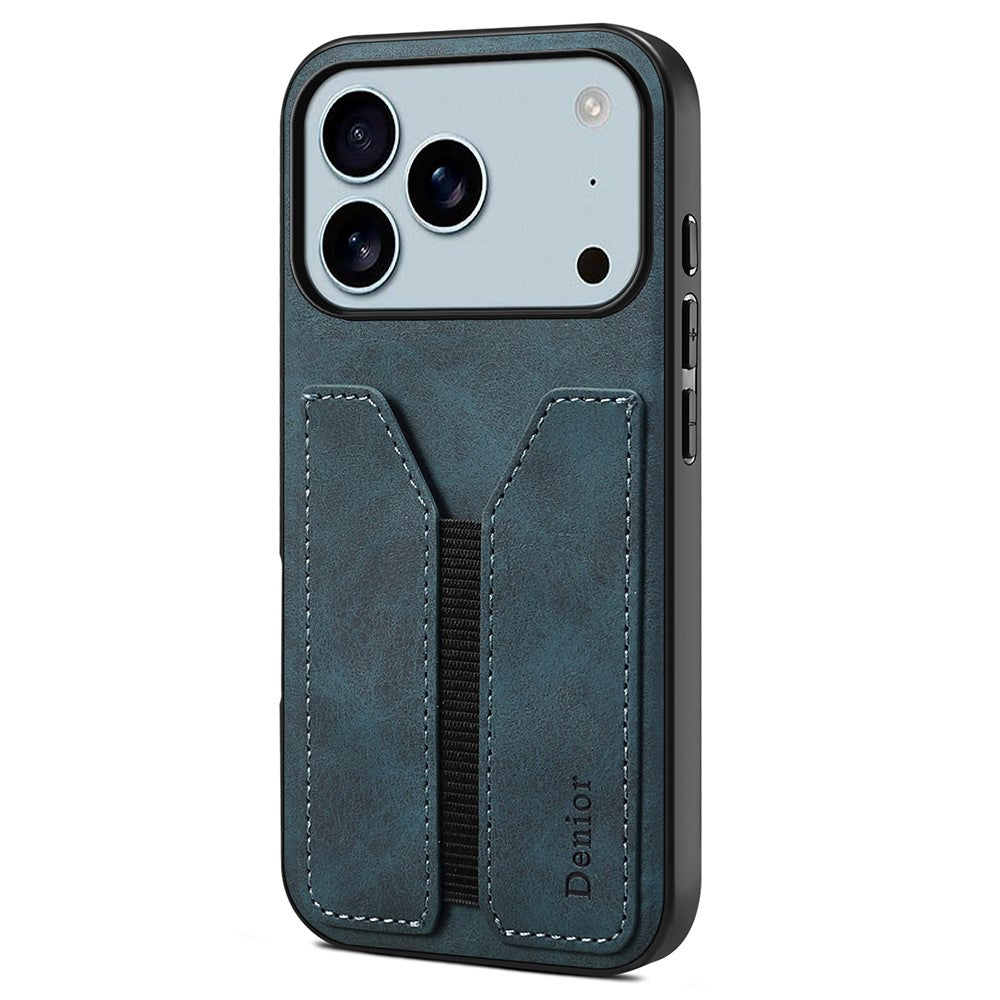 DENIOR For iPhone 17 Pro Max Case Elastic Card Holder PU Leather + TPU + PC Phone Cover