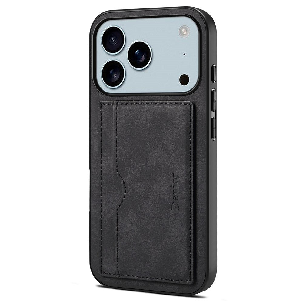 DENIOR For iPhone 17 Pro Max Case Card Holder Kickstand Leather Phone Back Cover