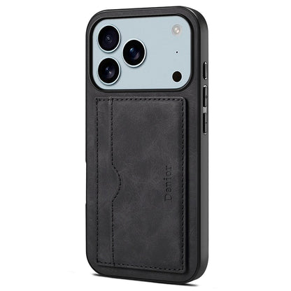 DENIOR For iPhone 17 Pro Max Case Card Holder Kickstand Leather Phone Back Cover