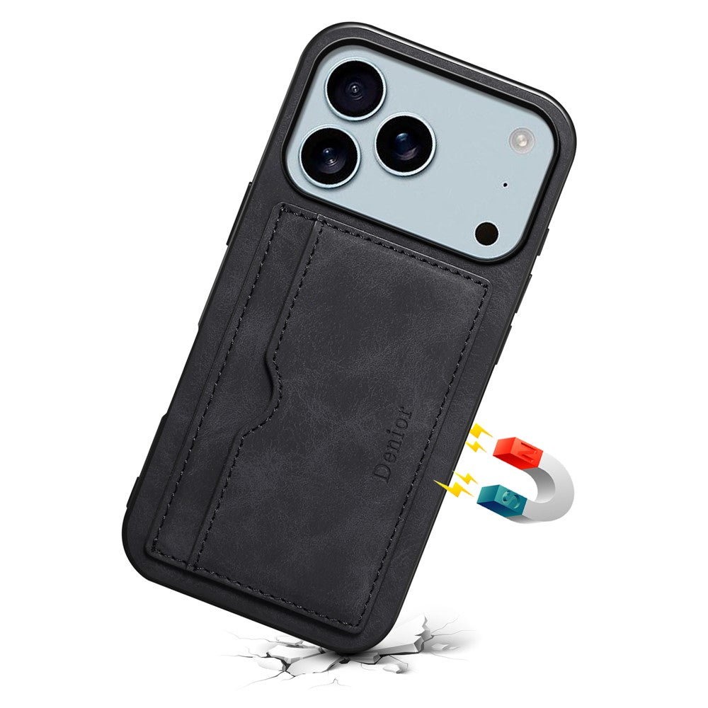DENIOR For iPhone 17 Pro Max Case Card Holder Kickstand Leather Phone Back Cover