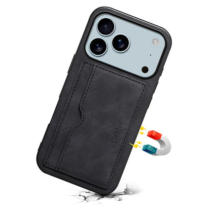 DENIOR For iPhone 17 Pro Max Case Card Holder Kickstand Leather Phone Back Cover
