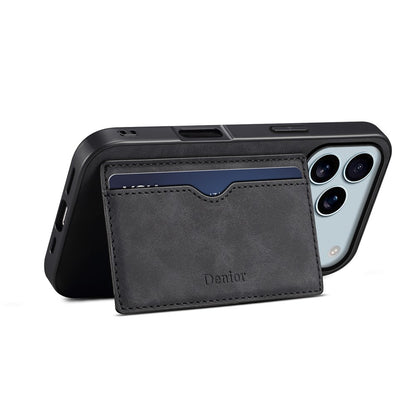 DENIOR For iPhone 17 Pro Max Case Card Holder Kickstand Leather Phone Back Cover