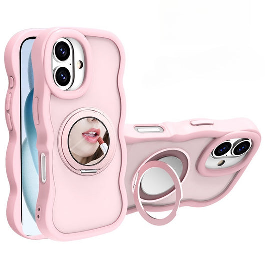 For iPhone 16 Magnetic Case Wave Edge TPU + Acrylic Phone Cover with Mirror Kickstand