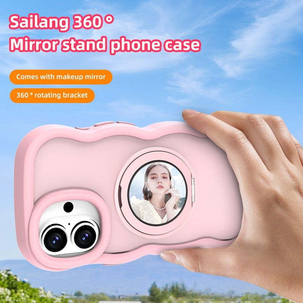 For iPhone 16 Magnetic Case Wave Edge TPU + Acrylic Phone Cover with Mirror Kickstand