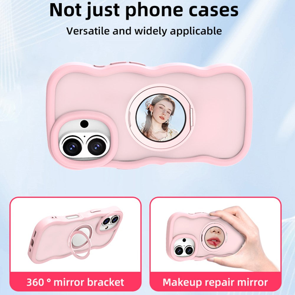 For iPhone 16 Magnetic Case Wave Edge TPU + Acrylic Phone Cover with Mirror Kickstand